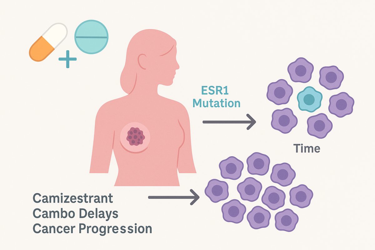 Camizestrant kombináció késlelteti a rák progresszióját HR+ emlőrákban ESR1 mutációval